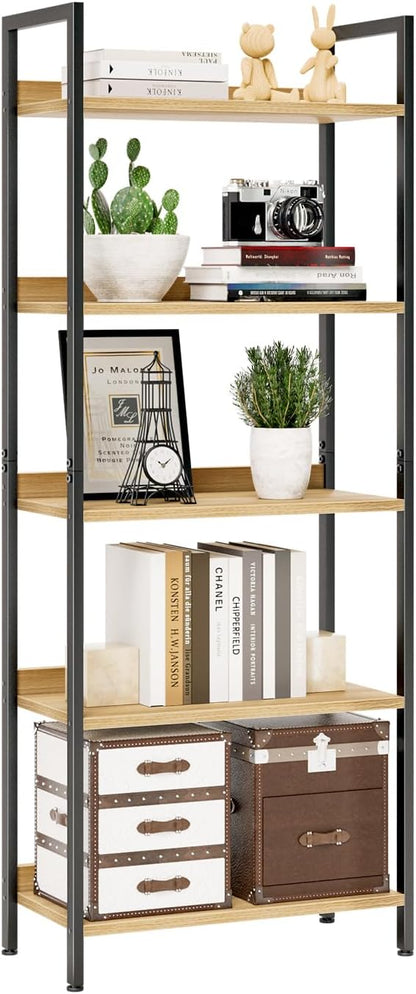 NUMENN Bookshelf, 5 Tier Bookshelves, Home Office Bookcase Shelf Storage Organizer, Free Standing Storage Shelving Unit for Bedroom, Living Room and Home Office, Vintage — 5 Tier(Wide) / Natural