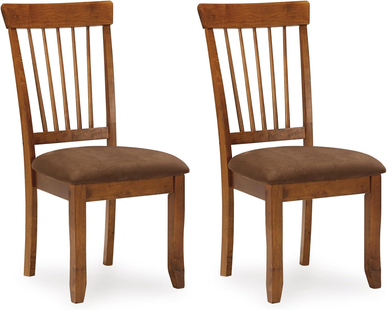Signature Design by Ashley Berringer | Spindle Back 18" Dining Chairs (Set of 2) – Rustic Light Brown with Upholstered Cushioned Seat — Light Brown