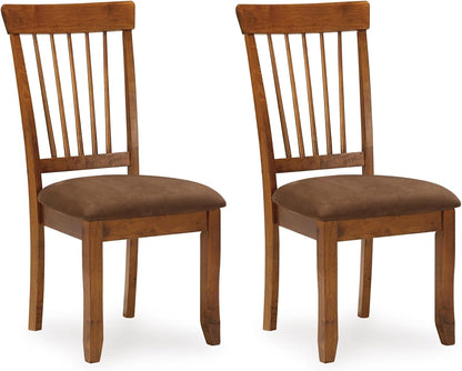 Signature Design by Ashley Berringer | Spindle Back 18" Dining Chairs (Set of 2) – Rustic Light Brown with Upholstered Cushioned Seat — Light Brown