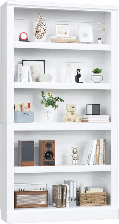 Unikito Bookshelf, 5 Tier Book Shelf, 71 Inch Tall Bookcase with Adjustable Shelves, Open Storage Book Case Organizer, Freestanding Display Shelf Stand for Living Room, Home Office, Bedroom, Cherry — 5-tier / White