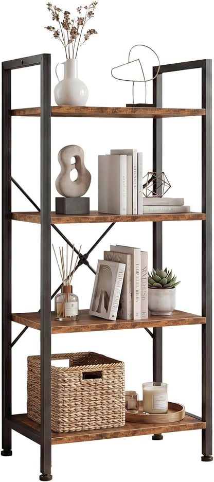 DUMOS 5 Tiers Bookshelf, Classical Modern Book Shelf, Tall Display Shelves in Living Room/Home/Office, Storage Organizer for CDs/Books/Movies, Rustic Brown | Tall Display Shelves in Living Room/Home/Office, Storage Organizer for CDs/Books/Movies, Rustic B