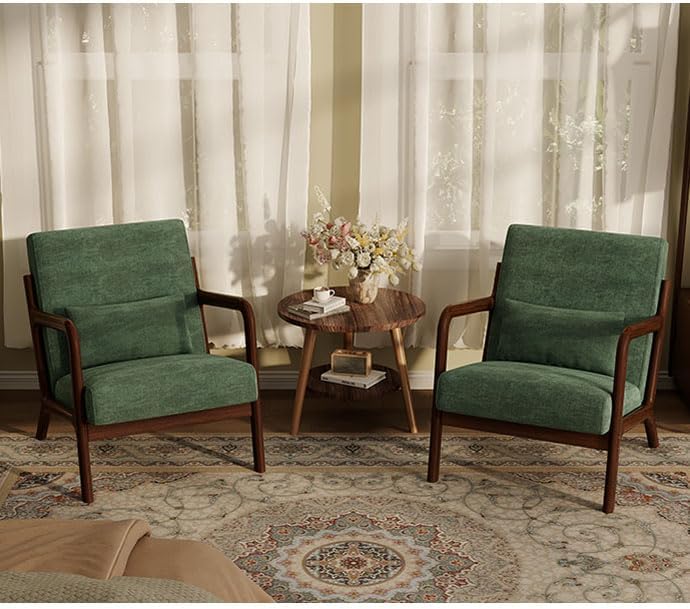 Garvee Mid-Century Chenille Accent Chair, Cozy Reading Chair, Modern Lounge Armchair with Lumbar Pillow, Solid Wood Frame, for Living Room, Bedroom, Office, Beige — Green-chenille / 1 Pack