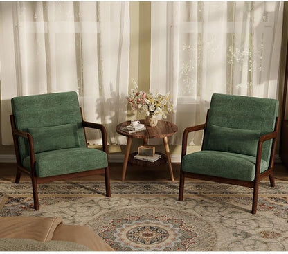 Garvee Mid-Century Chenille Accent Chair, Cozy Reading Chair, Modern Lounge Armchair with Lumbar Pillow, Solid Wood Frame, for Living Room, Bedroom, Office, Beige — Green-chenille / 1 Pack
