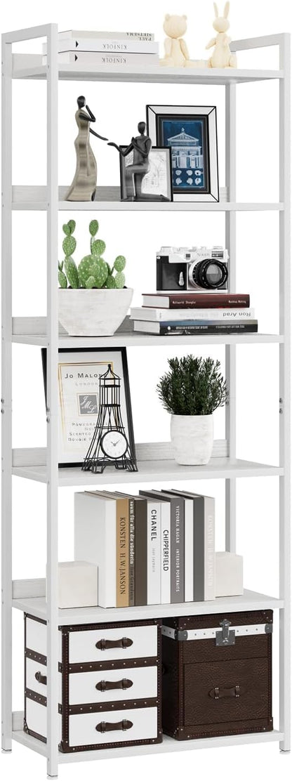 NUMENN Bookshelf, 5 Tier Bookshelves, Home Office Bookcase Shelf Storage Organizer, Free Standing Storage Shelving Unit for Bedroom, Living Room and Home Office, Vintage — 6 Tier(Wide) / White