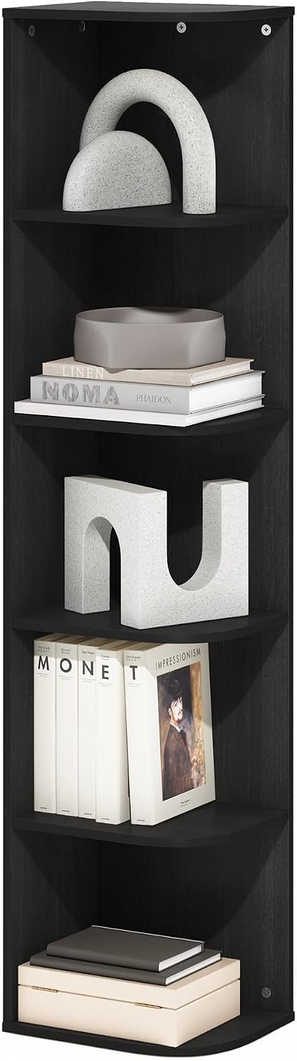 Furinno LUDER Book Shelf, 5-Cube Bookshelf, Reversible Bookcase, 9.4 x 19.5 x 31.5, Easy Assembly, for Living Room, Bedroom, Home Office, White — Blackwood / 5-Tier Corner