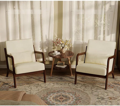 Garvee Mid-Century Chenille Accent Chair, Cozy Reading Chair, Modern Lounge Armchair with Lumbar Pillow, Solid Wood Frame, for Living Room, Bedroom, Office, Beige — Beige-chenille / 2 Pack