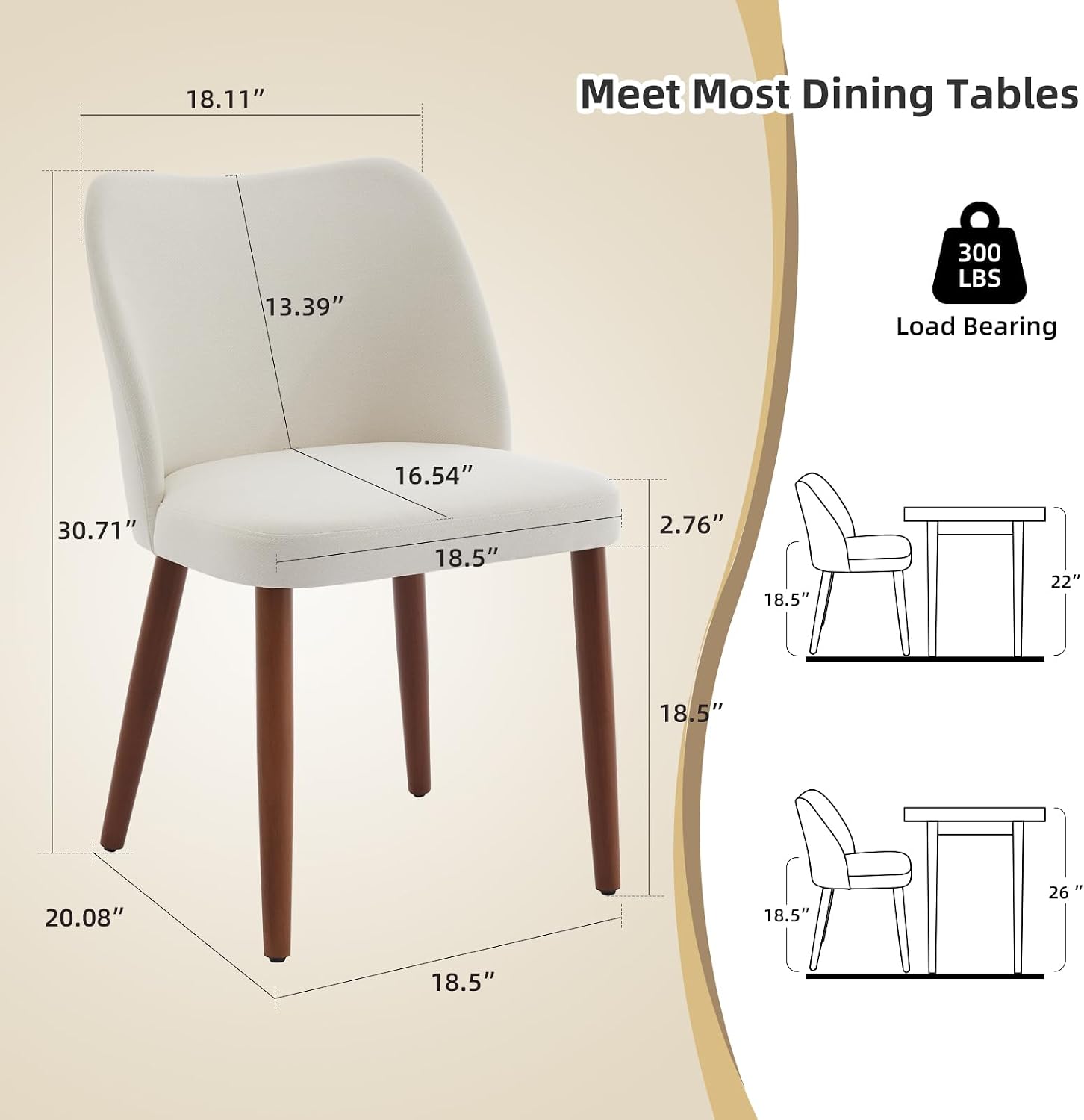 GarveeHome Wooden Dining Chair Set of 4 Upholstered Fabric Dining Chair | Modern Kitchen Chairs with Curved Backrest Leveling Feet for Dining Room, Living Room, , No tool assembly, No Wobble, White — White (2)