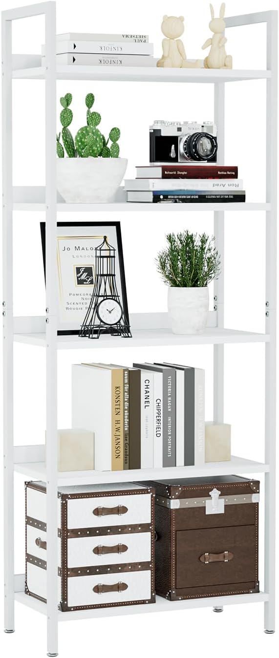 NUMENN Bookshelf, 5 Tier Bookshelves, Home Office Bookcase Shelf Storage Organizer, Free Standing Storage Shelving Unit for Bedroom, Living Room and Home Office, Vintage — 5 Tier(Wide) / White