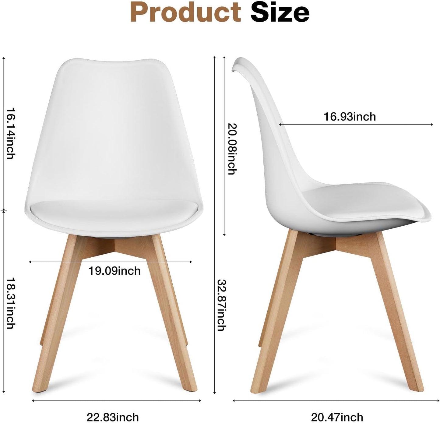OLIXIS Dining Chairs Set of 4, Mid Century Modern Accent Chairs with Curved Backrest and Wood Legs, PU Leather Upholstered Kitchen Side Chair for Living Room, Bedroom, Outdoor Patio, White — White / 4 PC (3)
