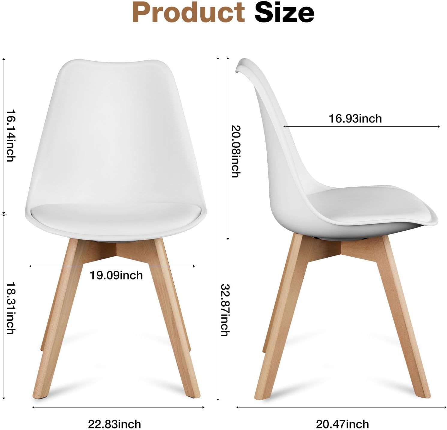 OLIXIS Dining Chairs Set of 4, Mid Century Modern Accent Chairs with Curved Backrest and Wood Legs, PU Leather Upholstered Kitchen Side Chair for Living Room, Bedroom, Outdoor Patio, White — White / 4 PC (3)
