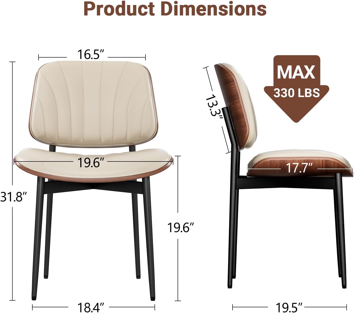 YaFiti Mid Century Dining Chairs Set of 4 with Walnut Bentwood, Greige | Ergonomic Walnut Backrest, Upholstered Waterproof PU Leather Seat, Stable Metal Legs, Adjustable Footpads, Apartment Friendly — Greige Scallop / 4 (2)