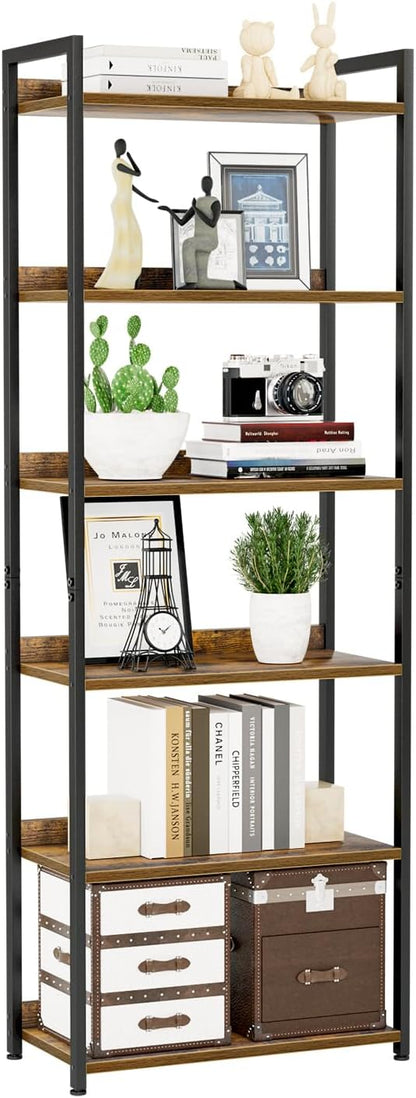 NUMENN Bookshelf, 5 Tier Bookshelves, Home Office Bookcase Shelf Storage Organizer, Free Standing Storage Shelving Unit for Bedroom, Living Room and Home Office, Vintage — 6 Tier(Wide) / Vintage
