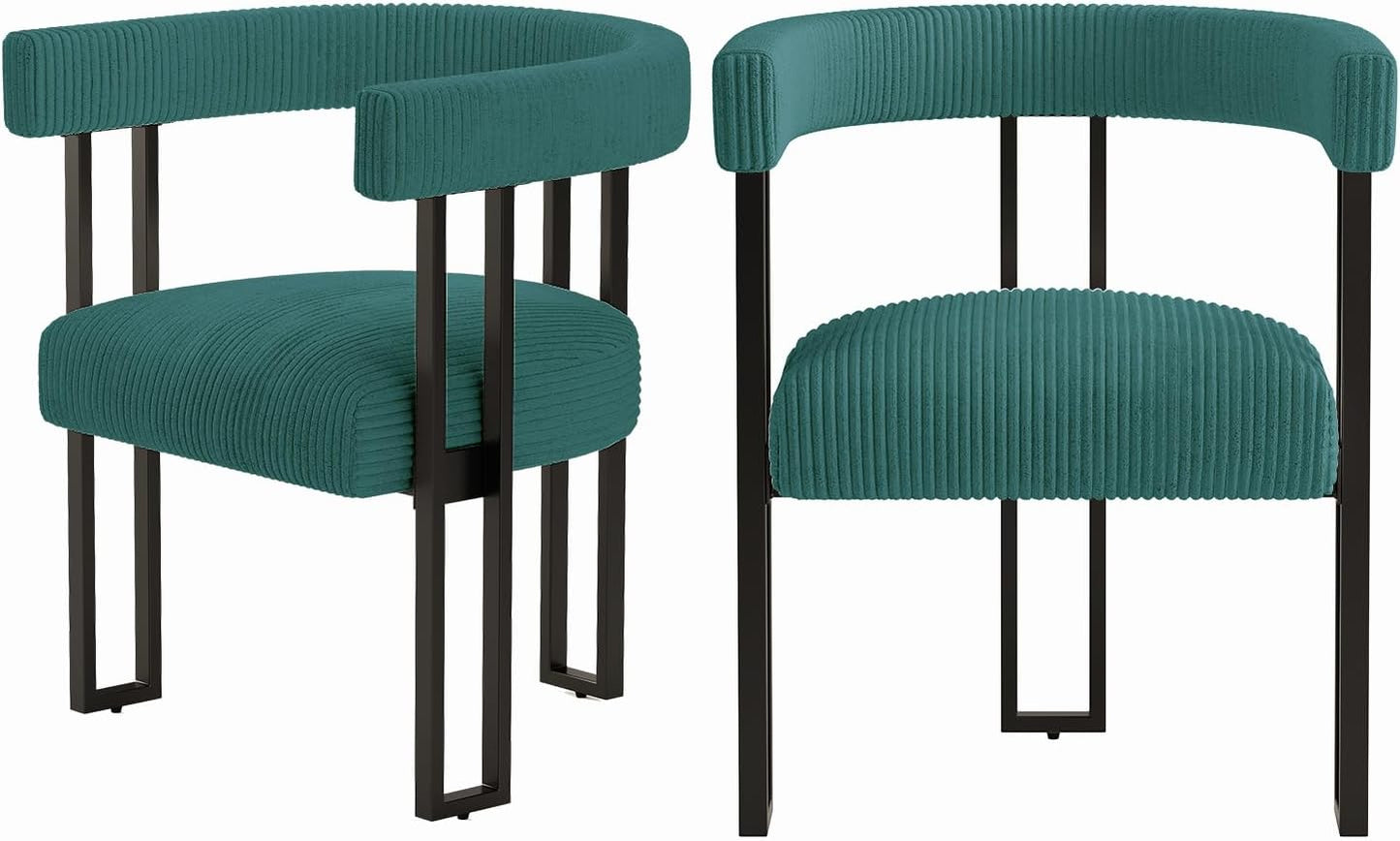 VIRRMO Boucle Dining Chair Set of 4 Corduroy Upholstered Dining Room Chairs Kitchen Chairs with Metal Legs Mid Century Modern Chair for Dining Room, Kitchen (Cream, 4) — Peacock Green / 2