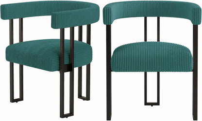 VIRRMO Boucle Dining Chair Set of 4 Corduroy Upholstered Dining Room Chairs Kitchen Chairs with Metal Legs Mid Century Modern Chair for Dining Room, Kitchen (Cream, 4) — Peacock Green / 2