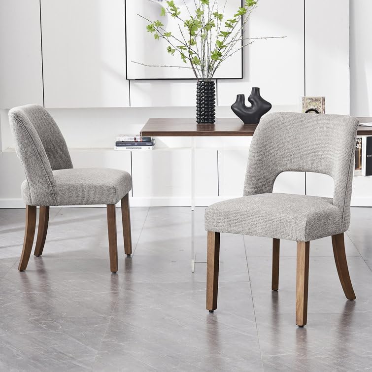VKNOW Dining Chairs Set of 4, Fabric Dining Chairs, Green | Modern Mid-Century Upholstered Farmhouse Dinner Chair for Kitchen Dining Room Restaurant, Easy Assembly — Grey / Set of 2