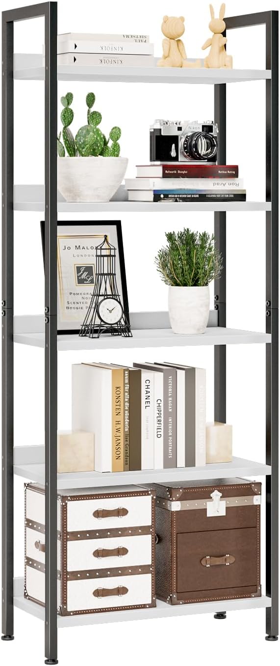 NUMENN Bookshelf, 5 Tier Bookshelves, Home Office Bookcase Shelf Storage Organizer, Free Standing Storage Shelving Unit for Bedroom, Living Room and Home Office, Vintage — 5 Tier(Wide) / White&black