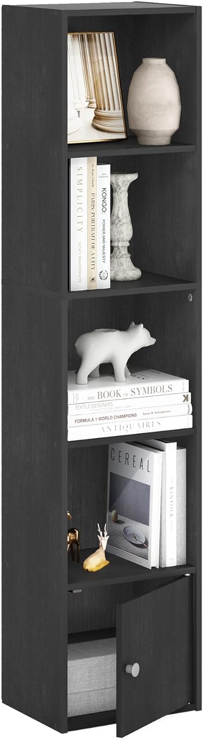 Furinno LUDER Book Shelf, 5-Cube Bookshelf, Reversible Bookcase, 9.4 x 19.5 x 31.5, Easy Assembly, for Living Room, Bedroom, Home Office, White — Blackwood / 5-Cube with Cabinet