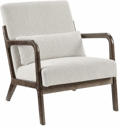 Garvee Mid-Century Chenille Accent Chair, Cozy Reading Chair, Modern Lounge Armchair with Lumbar Pillow, Solid Wood Frame, for Living Room, Bedroom, Office, Beige