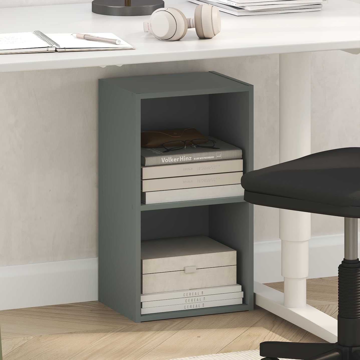 Furinno LUDER Book Shelf, 5-Cube Bookshelf, Reversible Bookcase, 9.4 x 19.5 x 31.5, Easy Assembly, for Living Room, Bedroom, Home Office, White — Sage Green / 2-Tier Cube