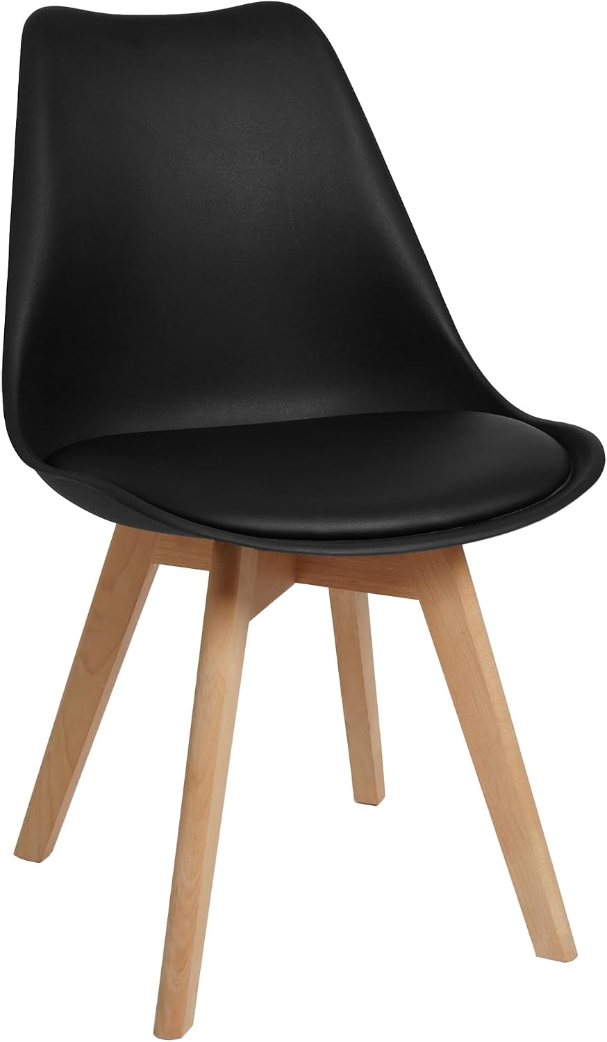 Dining Chairs Set of 4, Modern Upholstered Dining Room Chairs with PU Leather Padded Seat, Armless Kitchen Chairs with Curved Backrest and Solid Wood Legs for Dining Room, Kitchen, Apartment, Black