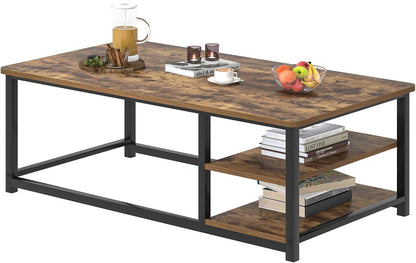 EXCEFUR Modern Coffee Table, Rustic Wood and Metal Living Room Table with Storage Shelf, Industrial Brown, 47 Inch — Rustic Brown (8)