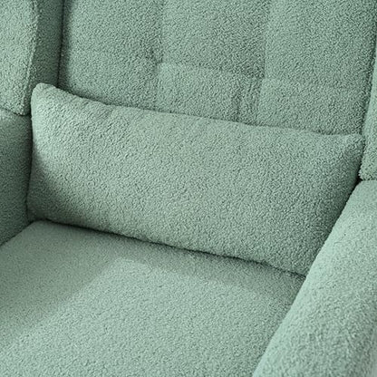 Accent Chair, Comfy Upholstered Living Room Chairs with High Tufted Backrest and Pillow, Wingback Reading Chair with Solid Wood Legs for Bedroom/Office,Teddy Fabric, Light Green