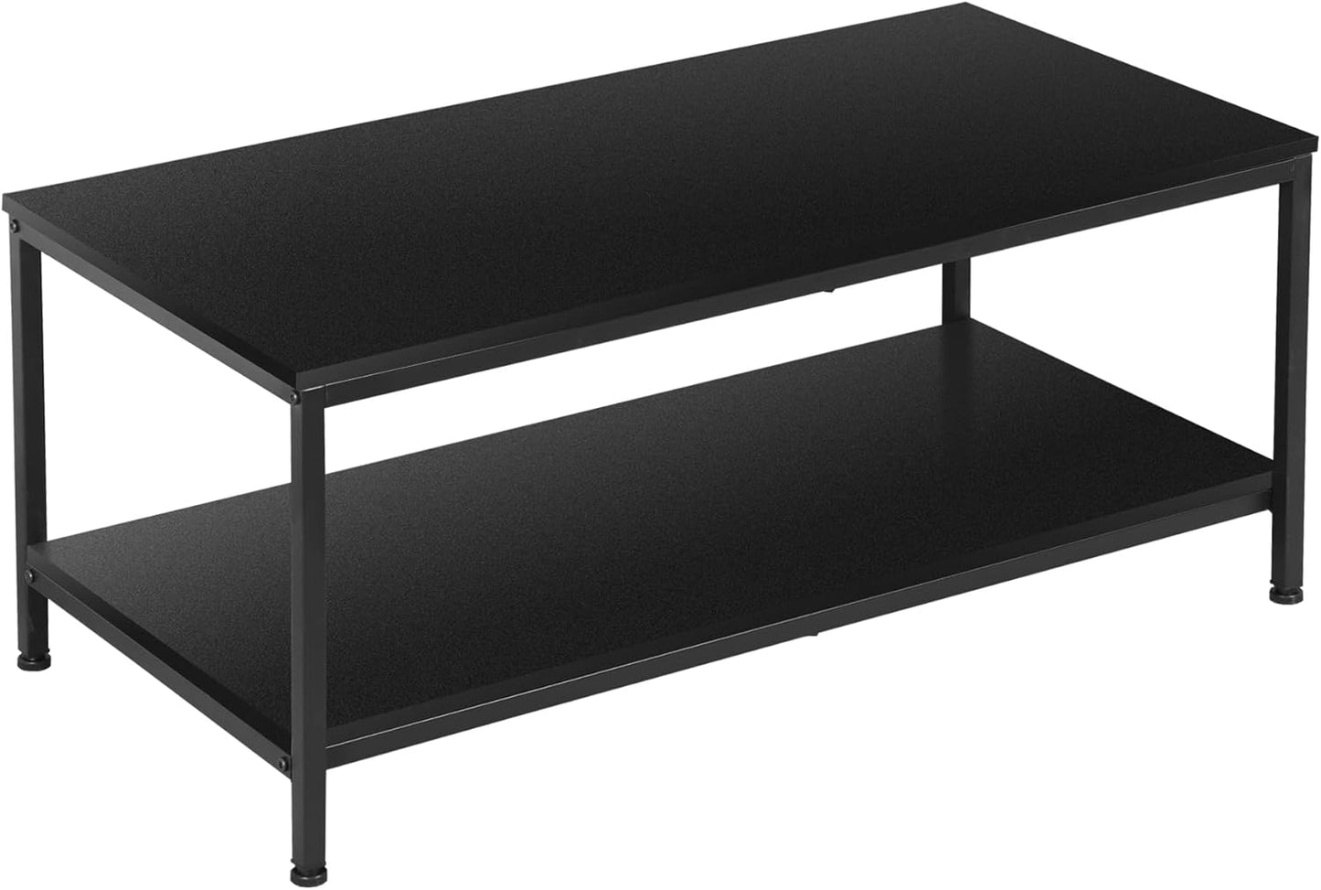 SUPER DEAL 2-Tier Industrial Coffee Table with Storage Shelf for Small Apartment Living Room, Rectangle Wood and Stable Metal TV Stand Side End Table, Rustic Brown — Black / 39.4in