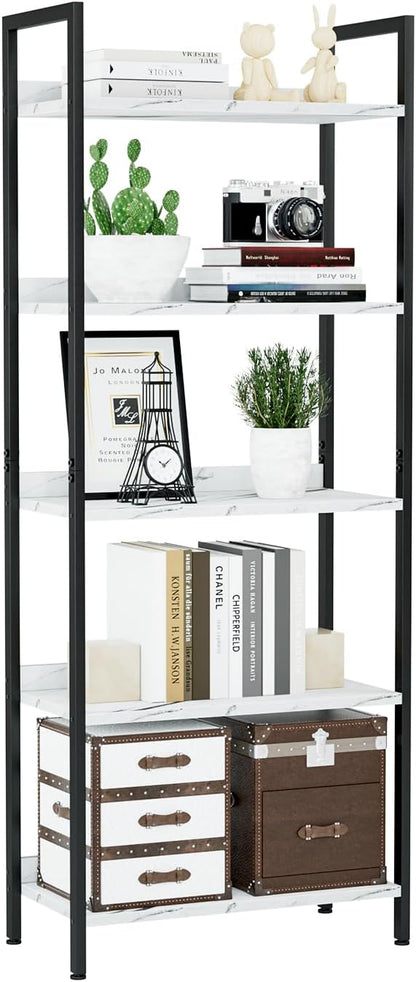 NUMENN Bookshelf, 5 Tier Bookshelves, Home Office Bookcase Shelf Storage Organizer, Free Standing Storage Shelving Unit for Bedroom, Living Room and Home Office, Vintage — 5 Tier(Wide) / White Marble