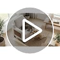 Accent Chair for Living Room, Mid-Century Upholstered Armchair with Foldable Table & 2 Side Pockets, Modern Linen Wooden Sofa Chair for Bedroom & Reading Room, Light Grey