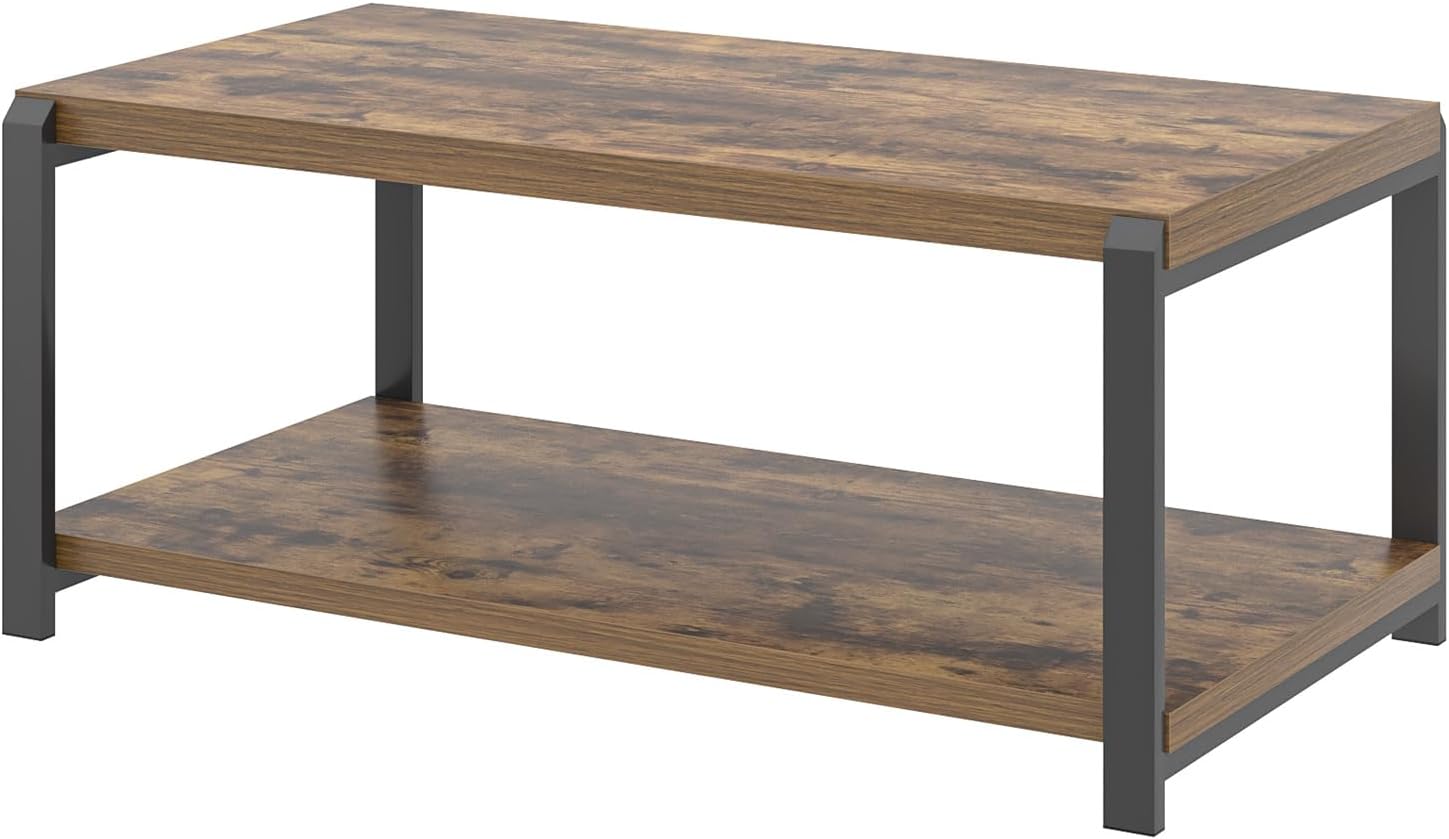 EXCEFUR Modern Coffee Table, Industrial Wood and Metal Center Table, Cocktail Tea Tables for Living Room, Rustic Brown — Rustic Brown (9)
