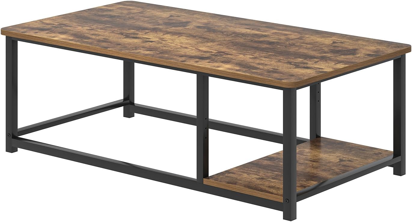 EXCEFUR Modern Coffee Table, Rustic Wood and Metal Living Room Table with Storage Shelf, Industrial Brown, 47 Inch — Rustic Brown (9)