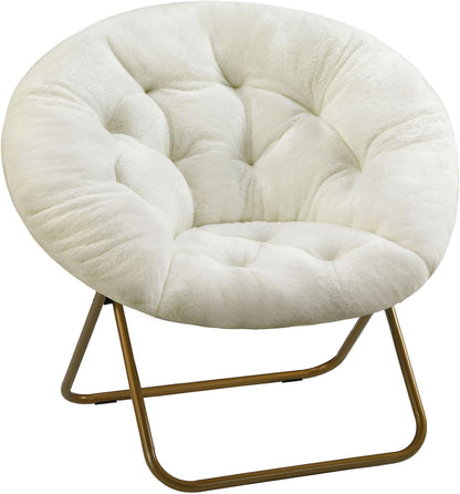 DUMOS Comfy Saucer Chair, Faux Fur Lounge Seasting XL Circle Chair for Bedroom, Dorm & Gaming, Foldable Fashion Accent Seat for Small Spaces, Folding Moon/Mushroom/Round Oversized Style,White — Snow-faux Fur / Round-36 Inches