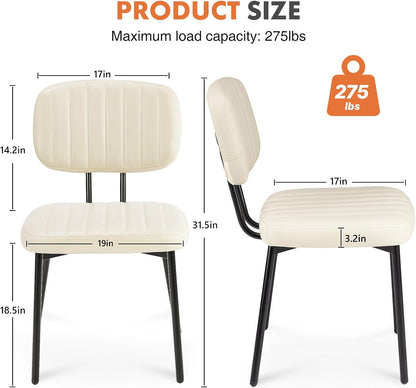 Sweetcrispy Dining Chairs Set of 2, Upholstered Mid Century Modern Kitchen Accent Chairs with Faux Leather Cushion Seat & Metal Legs for Home Office, Living Room-Beige White — Beige White / Set of 2 (2)