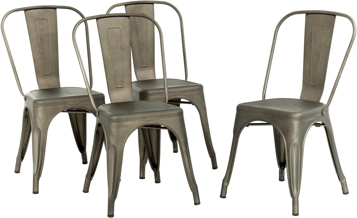 FDW | Metal Dining Chairs | Set of 4 | Black | Stackable Tolix Side Chairs with Backrest | Scratch-Resistant | Non-Slip Feet | Indoor/Outdoor Use | 330 lbs Capacity | for Kitchen & Restaurant — Gun / Steel Seat