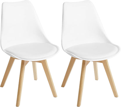 Dining Chairs Set of 4, Modern Upholstered Dining Room Chairs with PU Leather Padded Seat, Armless Kitchen Chairs with Curved Backrest and Solid Wood Legs for Dining Room, Kitchen, Apartment, Black — White / Pack of 2