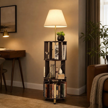 Tribesigns 62.2'' Wood Bookcase with Light, 4 Tier Bookshelf Floor Lamp | Modern Freestanding Storage Shelf with Linen Fabric Shade, Corner Bookcase with Reading Light for Living Room, Bedroom