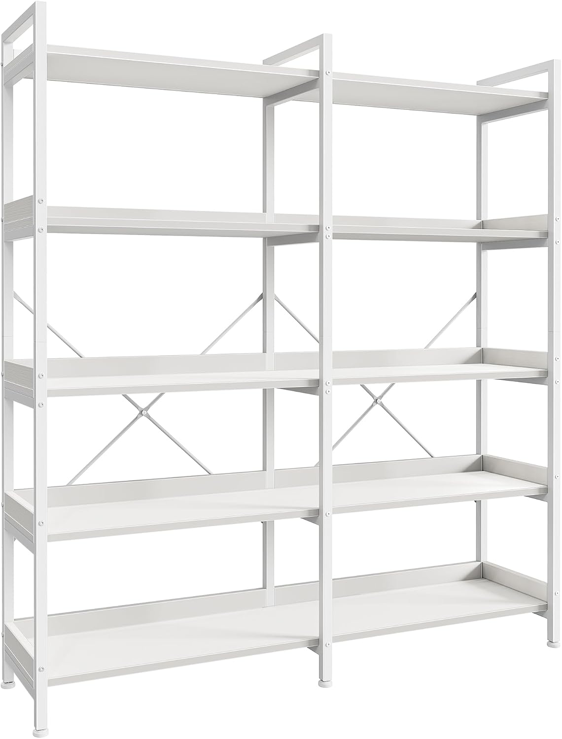 Huuger 5 Tier Bookshelf, Display Bookshelf with 10 Open Shelves and Raised Baffle, 47.2 Inch Straight Wide Bookcase with Metal Frame and Wooden Board, Adjustable Feet, Rustic Brown — 5 Tier / White