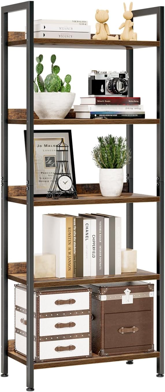 NUMENN Bookshelf, 5 Tier Bookshelves, Home Office Bookcase Shelf Storage Organizer, Free Standing Storage Shelving Unit for Bedroom, Living Room and Home Office, Vintage — 5 Tier(Wide) / Vintage