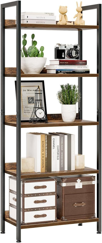 NUMENN Bookshelf, 5 Tier Bookshelves, Home Office Bookcase Shelf Storage Organizer, Free Standing Storage Shelving Unit for Bedroom, Living Room and Home Office, Vintage — 5 Tier(Wide) / Vintage