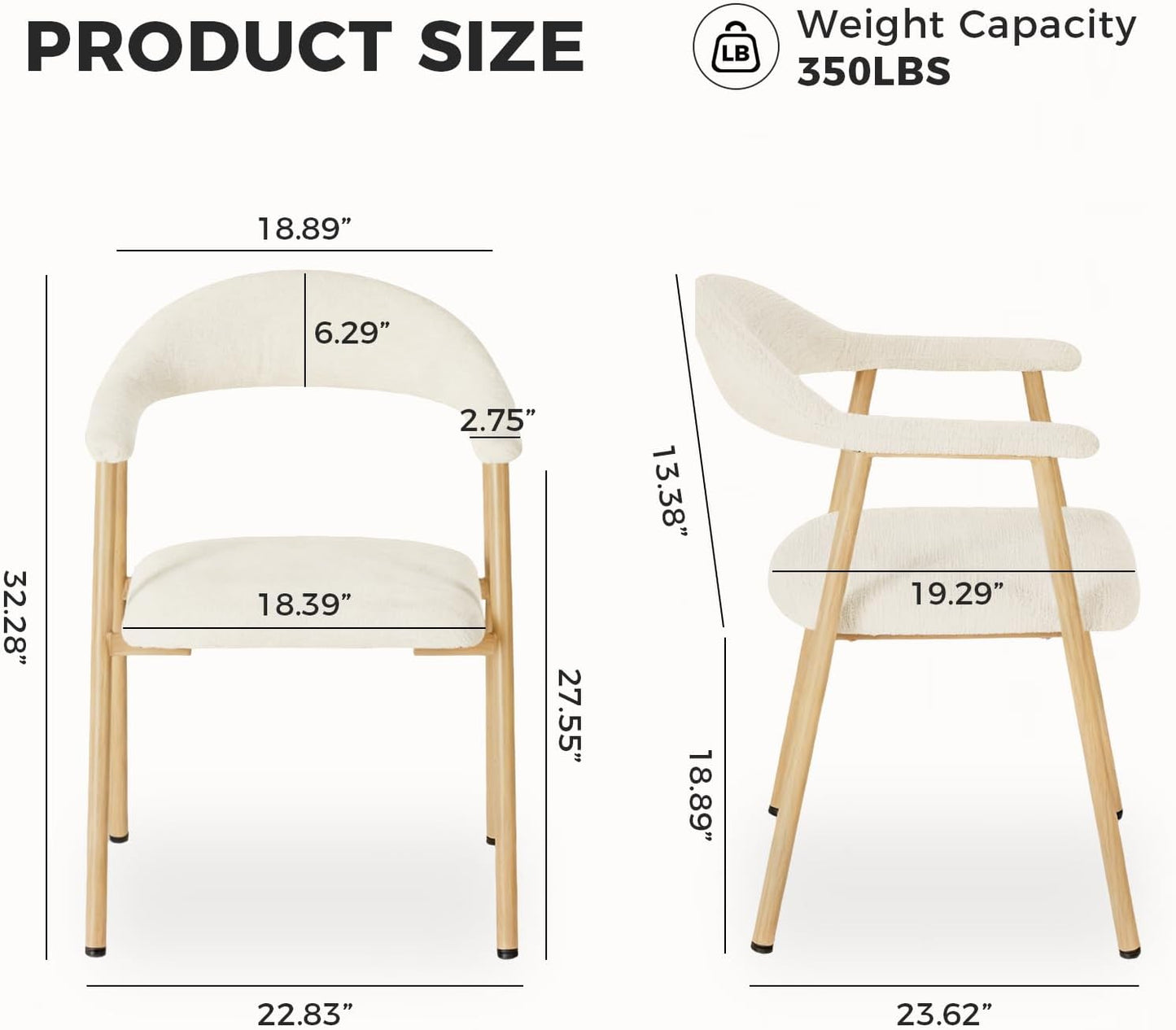 DUMOS Dining Chairs Set of 4, Linen Fabric Upholstered Kitchen Side Chairs with Curved Backrest & Metal Legs, Modern Farmhouse Accent Chair for Dining Room Kitchen Living Room Cafe, Beige — Beige / 4pc (2)