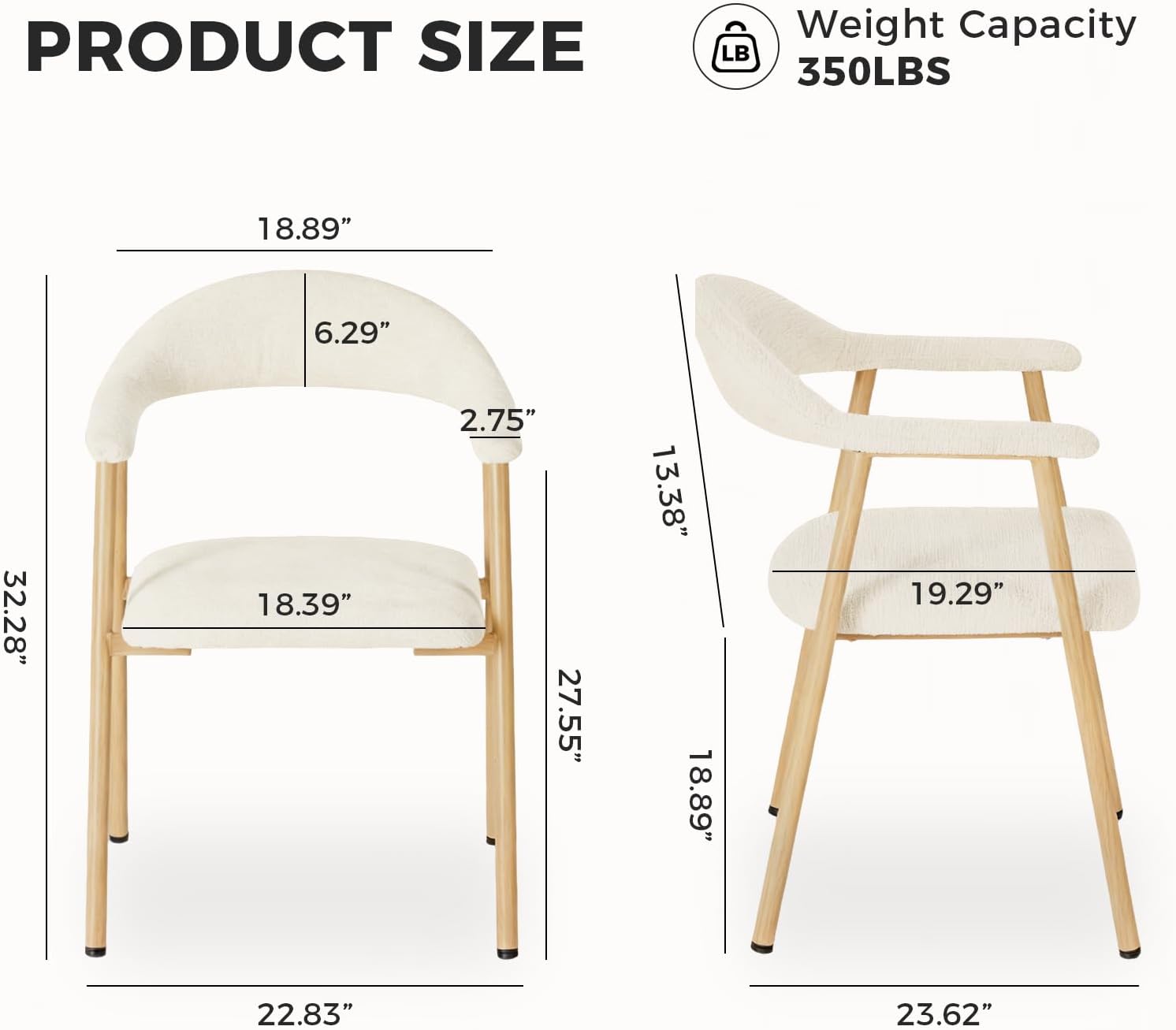 DUMOS Dining Chairs Set of 4, Linen Fabric Upholstered Kitchen Side Chairs with Curved Backrest & Metal Legs, Modern Farmhouse Accent Chair for Dining Room Kitchen Living Room Cafe, Beige — Beige / 4pc (2)