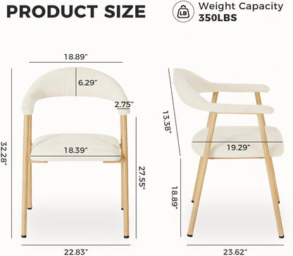 DUMOS Dining Chairs Set of 4, Linen Fabric Upholstered Kitchen Side Chairs with Curved Backrest & Metal Legs, Modern Farmhouse Accent Chair for Dining Room Kitchen Living Room Cafe, Beige — Beige / 4pc (2)