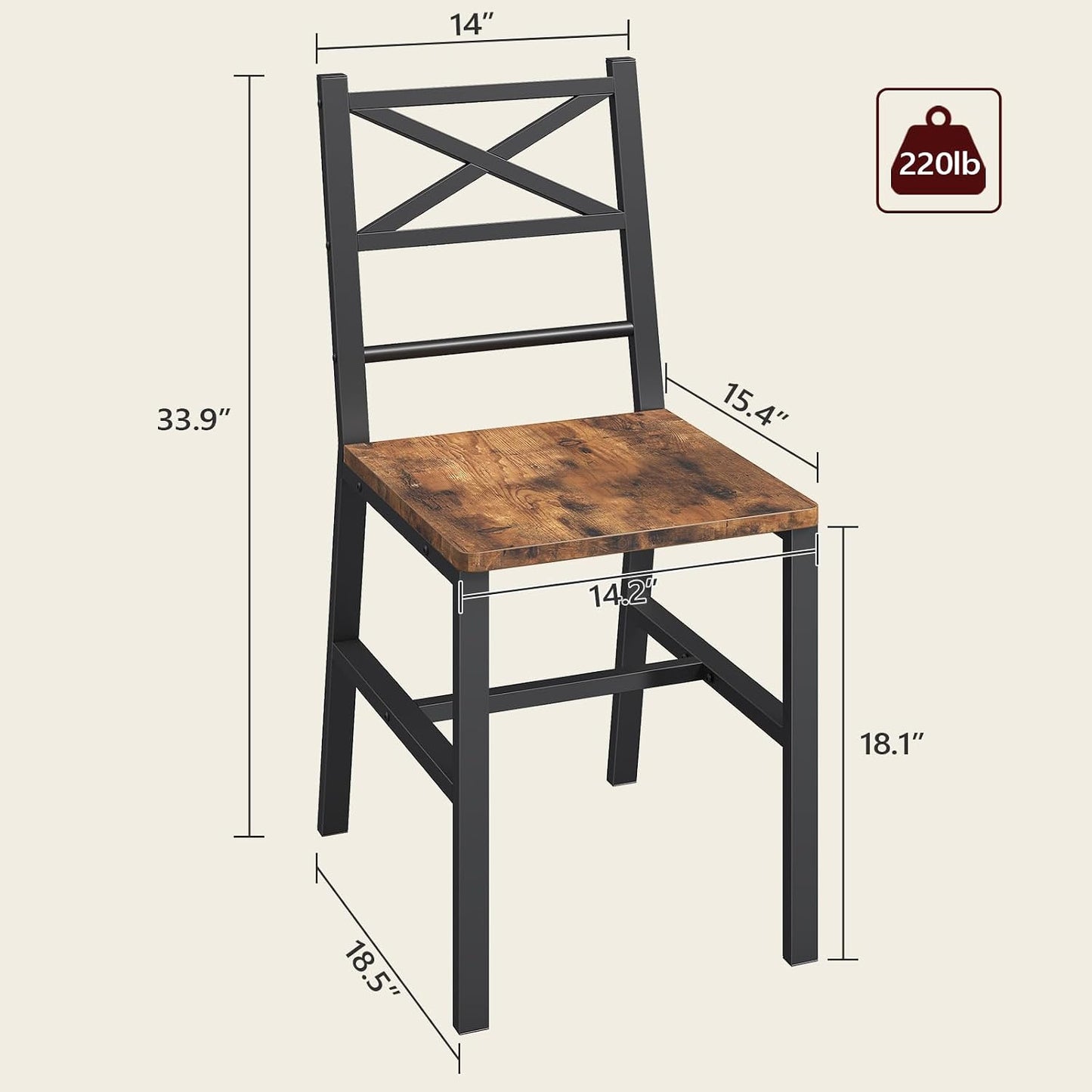 MAHANCRIS Dining Chair Set of 2, Rustic Wooden Kitchen Chairs with Backrest, Farmhouse Dining Chairs for Kitchen, Industrial Style Chair with Metal Frame, Easy Assembly, Rustic Brown TBHR1001 — Rustic Brown / 2 (5)