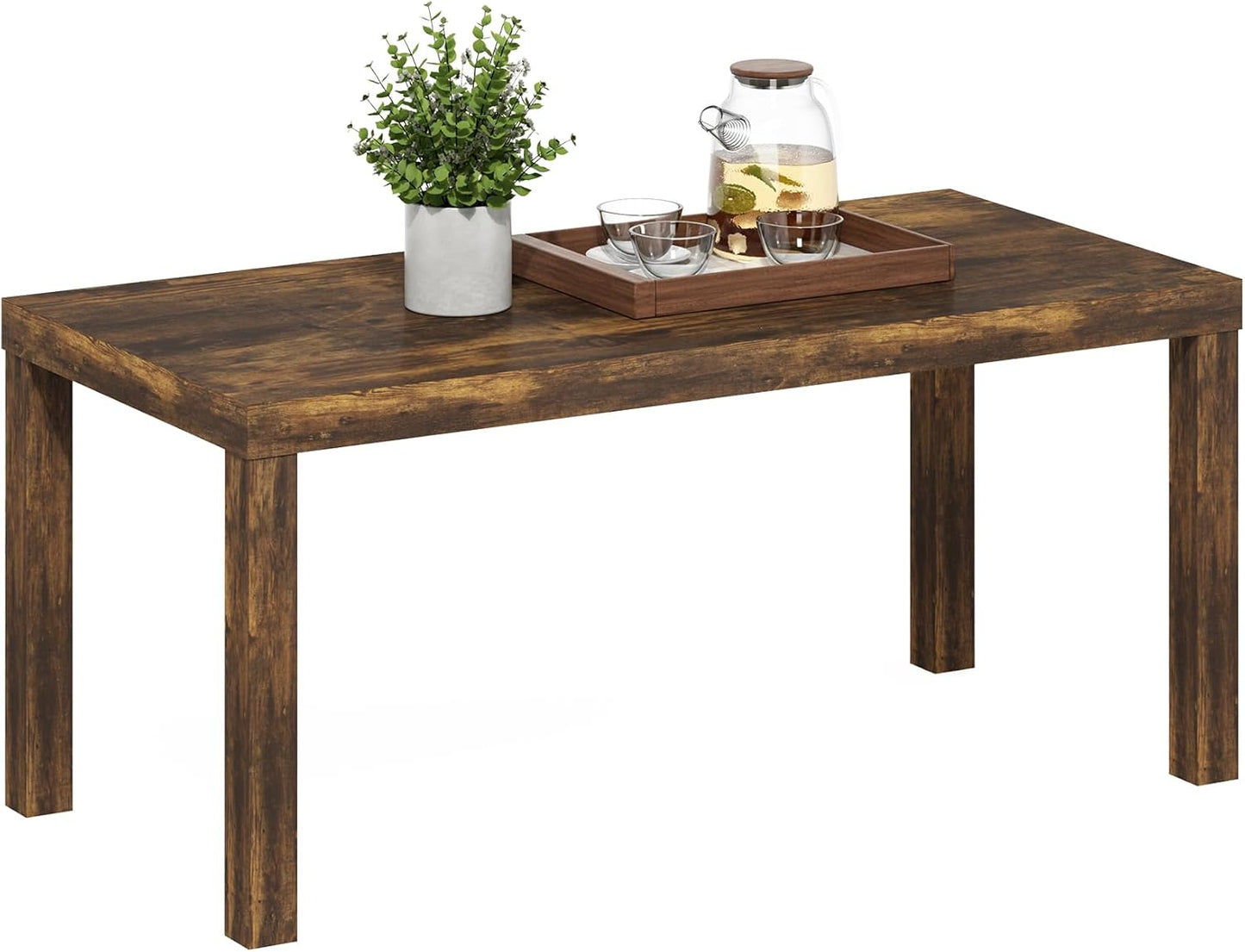 Furinno CLASSIC Coffee Table, Modern Rectangle Printer Stand, Black | 1.8" Triple Thick Tabletop, Toolless Assembly, Side Table, for Living Room, Home Office — Amber Pine / Rectangle