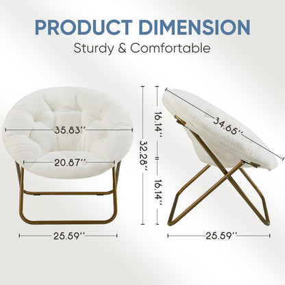 DUMOS Comfy Saucer Chair, Faux Fur Lounge Seasting XL Circle Chair for Bedroom, Dorm & Gaming, Foldable Fashion Accent Seat for Small Spaces, Folding Moon/Mushroom/Round Oversized Style,White — White-faux Fur / Round-36 Inches (3)