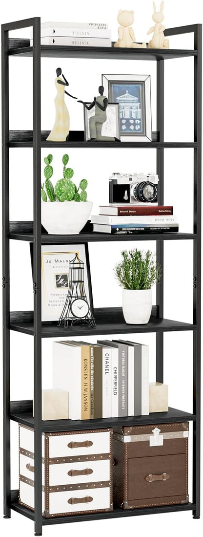 NUMENN Bookshelf, 5 Tier Bookshelves, Home Office Bookcase Shelf Storage Organizer, Free Standing Storage Shelving Unit for Bedroom, Living Room and Home Office, Vintage — 6 Tier(Wide) / Black