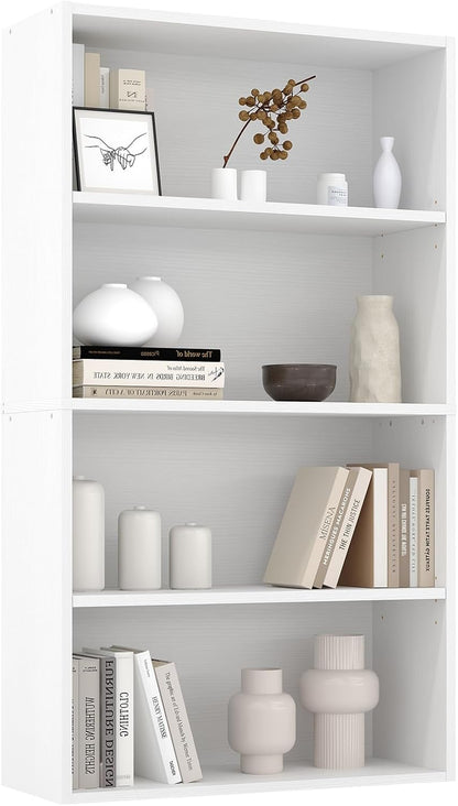 Sweetcrispy 5 Shelf Bookcase Open Display Bookshelf Storage Organizer | 53 Inches Tall Book Shelf Floor Standing Corner Unit, Living Room, Home Office, Kitchen, Bedroom, Rustic Brown Wood — White / 4 Shelf