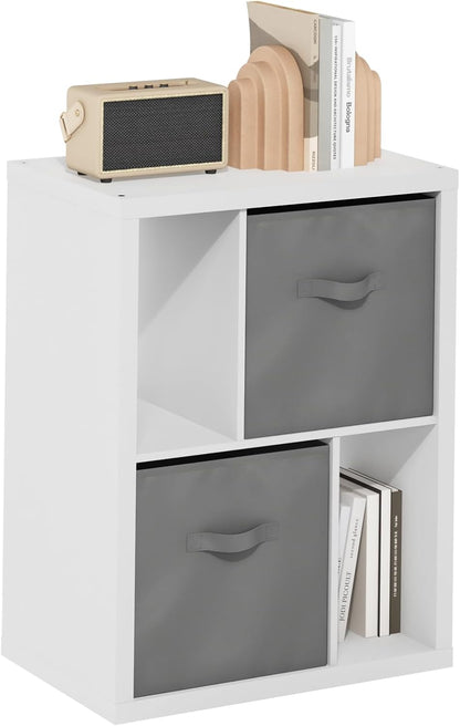 Furinno CLASSIC Coffee Table, Modern Rectangle Printer Stand, Black | 1.8" Triple Thick Tabletop, Toolless Assembly, Side Table, for Living Room, Home Office — White / 2-Tier, 2 Storage Bins