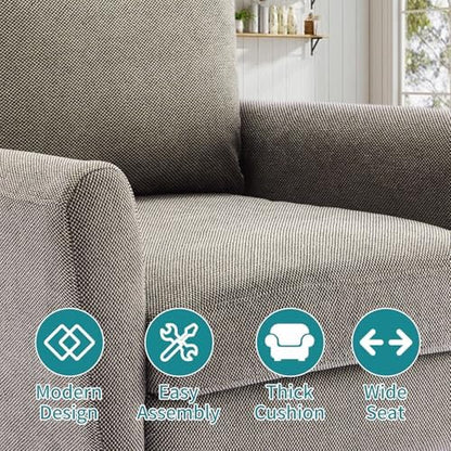 OLIXIS Comfy Accent Chair for Living Room Bedroom and Waiting Room, Upholstered Mid-Century Reading Chair with Pillow and Solid Wood Legs, Wide Singe Modern Lounge Sofa, Gray