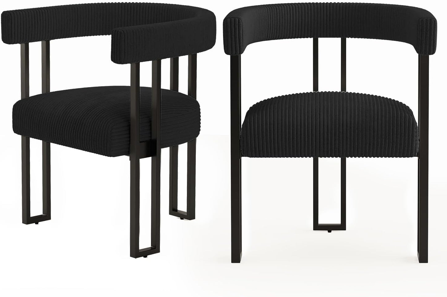 VIRRMO Boucle Dining Chair Set of 4 Corduroy Upholstered Dining Room Chairs Kitchen Chairs with Metal Legs Mid Century Modern Chair for Dining Room, Kitchen (Cream, 4) — Black / 2